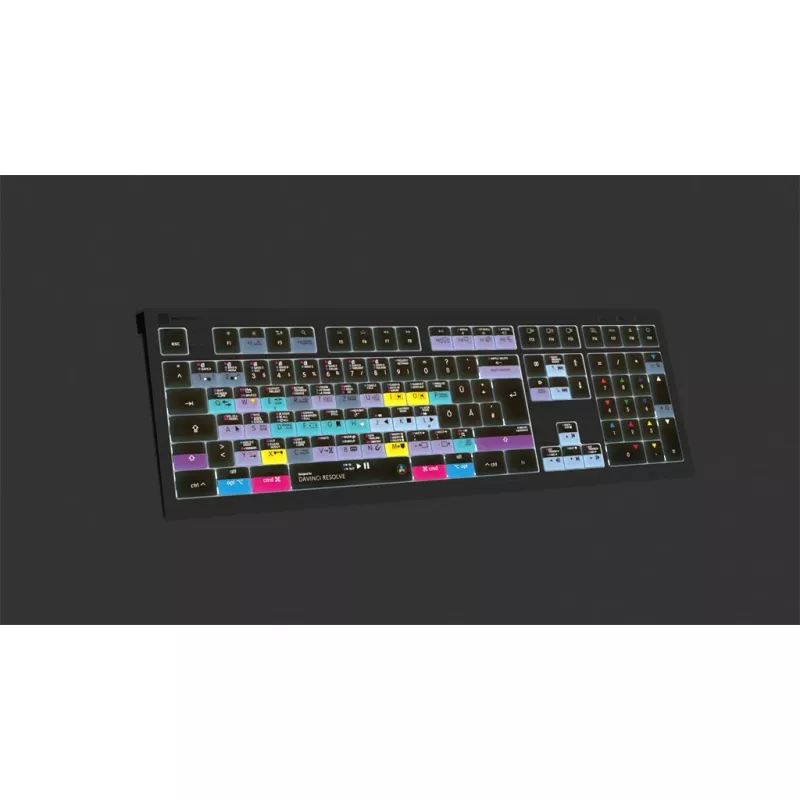 Logickeyboard ASTRA 2 DaVinci Resolve klaviatūra „Mac“, pilno dydžio, laidinė USB, žirklinis mechanizmas, QWERTZ vokiška, juoda