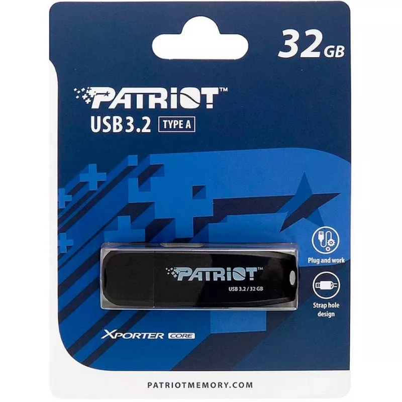 USB atmintukas PATRIOT 32 GB USB Type-A 3.2 Gen 1 juodas, 80 MB/s, kišeninis raktų pakabukas