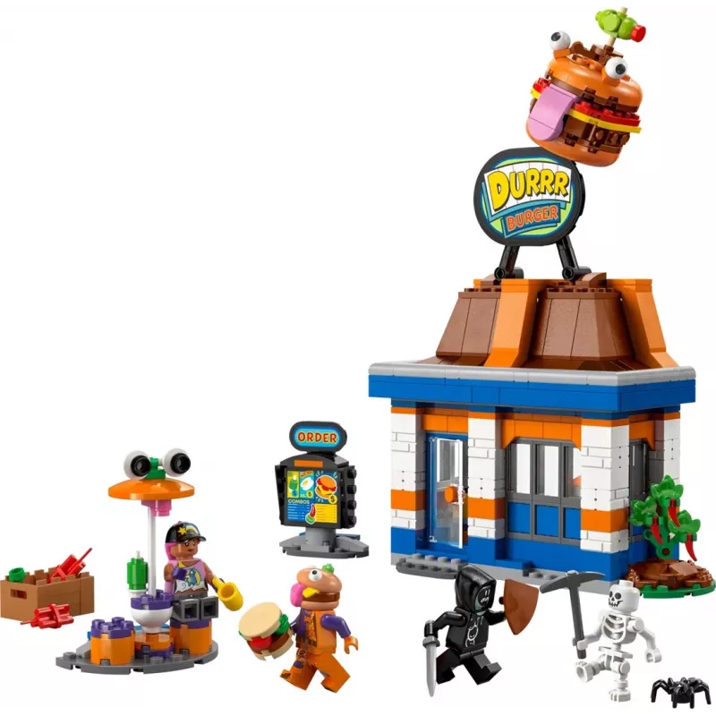 LEGO statybinis žaislas LEGO FORTNITE 77076 Durrr Burger Restaurant žaidimų rinkinys — 546 detalės, 4 minifigūrėlės, 270×180×90 mm