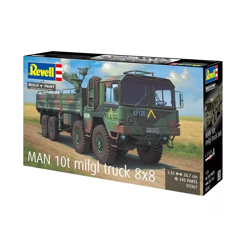 Plastikinis modelio rinkinys REVELL Man 10T Milgl 8x8 sunkvežimis masteliu 1/35