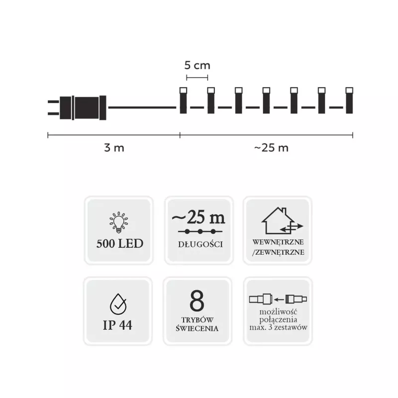 LED juostinis šviestuvų rinkinys Extralink 500L šalta balta — ilgis 3 m + 25 m vidui/lauke