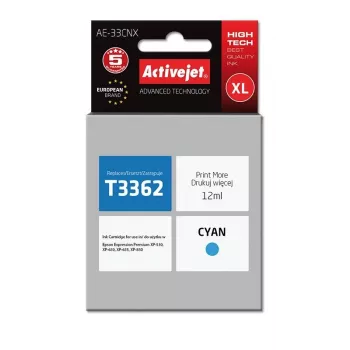 Suderinamas rašalo kasetė ActiveJet AE-33CNX, skirta Epson 33XL, žydra, 12 ml, didelė (XL) išeiga