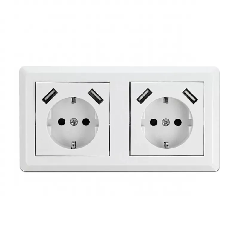 Sieninis lizdas DeLOCK 2 krypčių su 4 USB prievadais 2 x 2.8 A