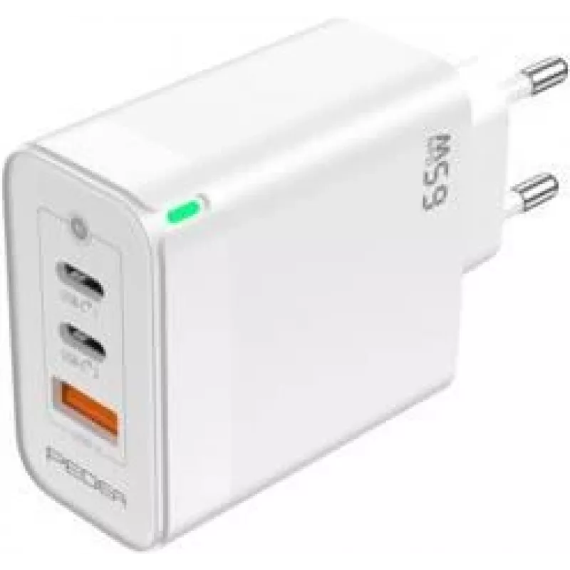 PEDEA Fast Charger„Triple“ 65W GaN USB-C PD USB-A Balta - Maitinimo šaltinis - USB Type C