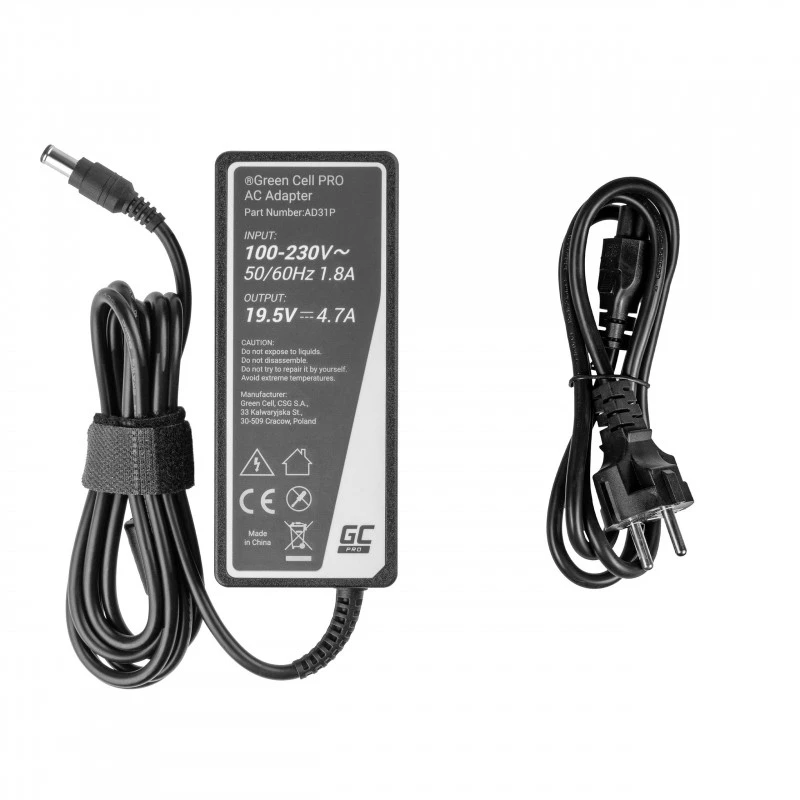 Maitinimo adapteris Green Cell AD31P 90W vidinis kintamosios į nuolatinės srovės 19,5V 4,7A Sony nešiojamiesiems kompiuteriams, juodas