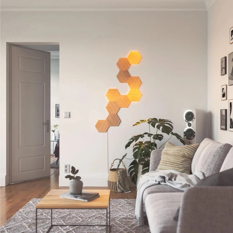 Nuotaikos apšvietimas Nanoleaf Elements medžio išvaizdos šešiakampių plėtimosi rinkinys 3 vnt.