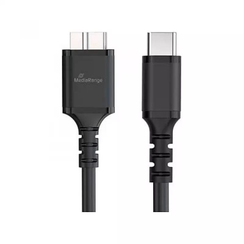 USB laidas MediaRange MRCS257 0,5 m — Micro-USB B į USB-C, USB 3.2 Gen 1 (5 Gbit/s), juodas