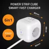 Maitinimo kubas QOLTEC 52547 – maitinimo šakotuvas su 3× AC lizdais, 2× USB-A, 1× USB-C PD 20W