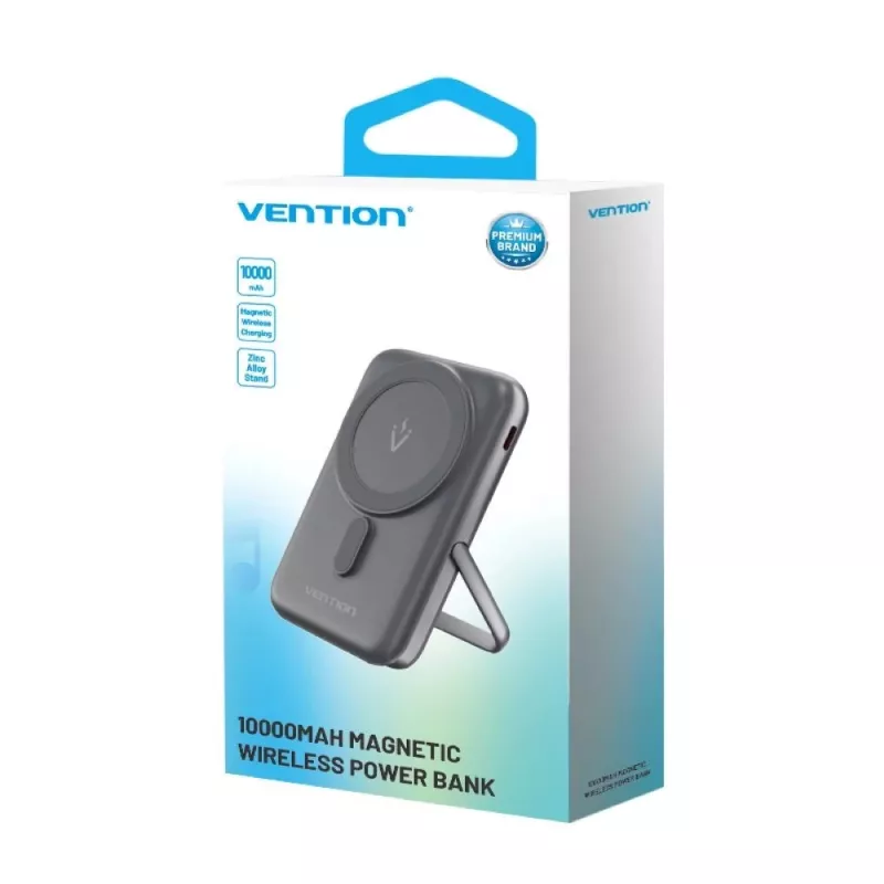 Išorinė baterija Vention 10000mAh Magnetic Wireless 20W, 1×USB-C, belaidis įkrovimas, juoda