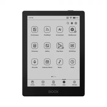 E. skaityklė Onyx Boox 6 colių (15,2 cm) su 1448×1072 E‑ink, 32 GB, 2 GB RAM, Android 11, dviejų juostų Wi‑Fi, Bluetooth 5.0, MicroSD, USB‑C, juoda
