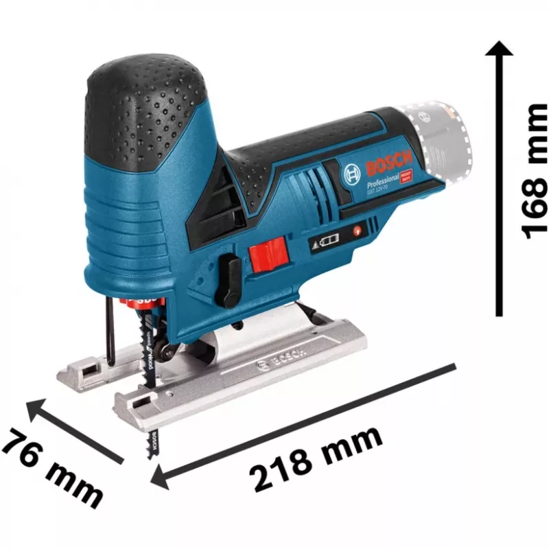 Akumuliatorinis siaurapjūklis GST 12V-70 Professional, 12 voltų (mėlyna/juoda, 2 ličio jonų akumuliatoriai 3,0 Ah, L-BOXX dėžėje)