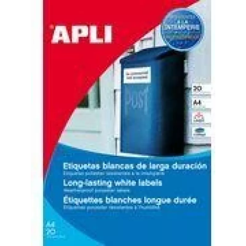 Spausdintuvo etiketės APLI 01228 Baltos Poliesterio A4 210x297mm 20 lapų