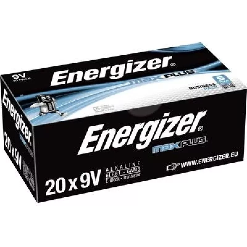 Energizer 9 V blokinė baterija, šarminė-mangano, Max Plus Industrial 9 V, 20 vnt. (E301323200)