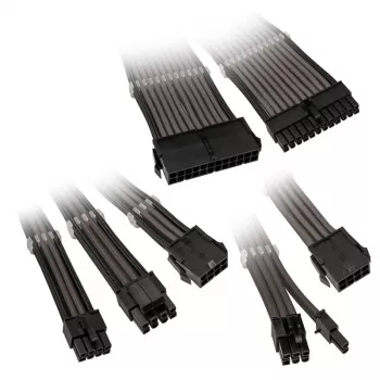 Kabelių prailginimo rinkinys Kolink Core Adept — pintas PET apvalkalas, 6 dalių rinkinys, 20+4 kontaktų, 8 kontaktų, 4+4 kontaktų, 3×6+2 kontaktų (300–350 mm)