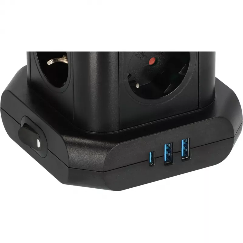 Maitinimo lizdų bokštas Brennenstuhl 1153560010 — 8 lizdai, 2×USB-A, 1×USB-C, juodas