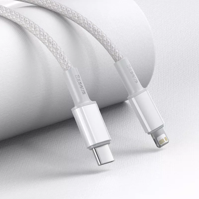 USB-C į Lightning Baseus didelio tankio pintas laidas, 20W, PD, 2m (baltas)