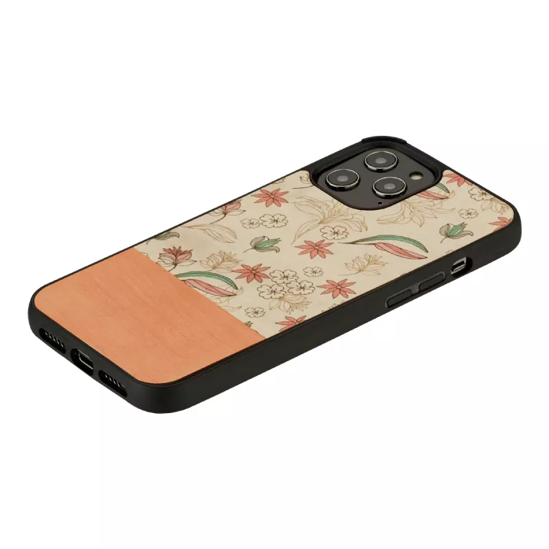 man and wood apsauginis telefono dėklas, skirtas iPhone 12 Pro Max — rožinė gėlė juodame fone