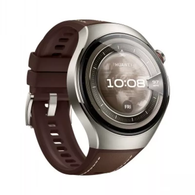 Išmanusis laikrodis HUAWEI WATCH 5 Classic 46 mm, 1,38 colio AMOLED 466×466, jutiklinis ekranas, GPS, sidabrinis korpusas, ruda juosta