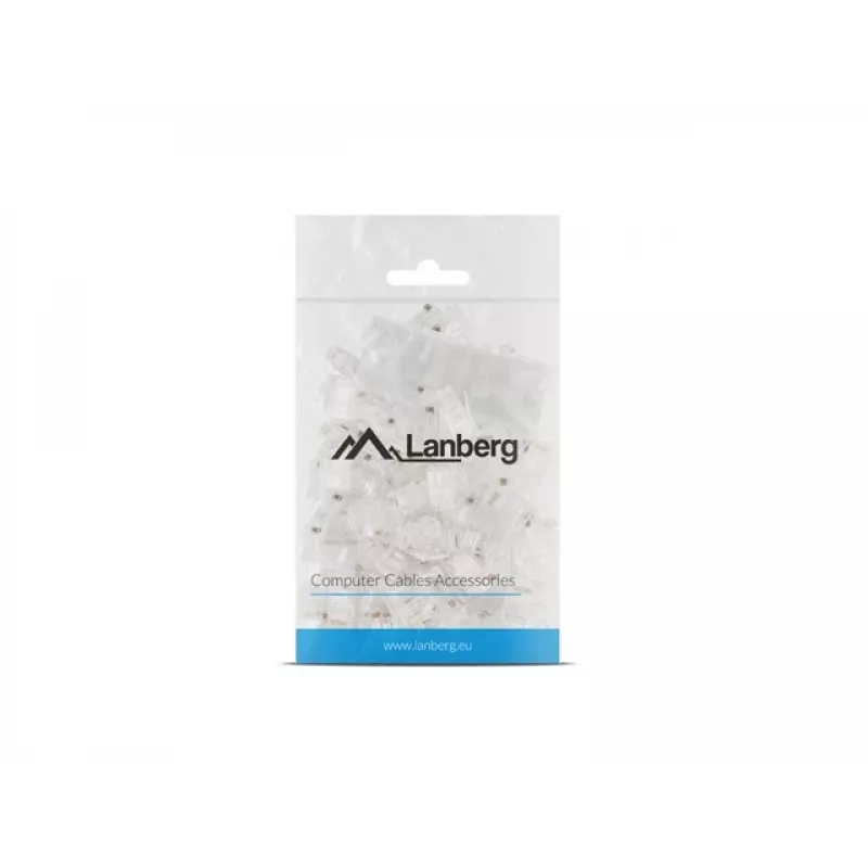 LANBERG RJ-45 laido jungtis PLU-6000, skirta Cat6 U/UTP kabeliams, permatoma / balta, pakuotė po 100 vnt.