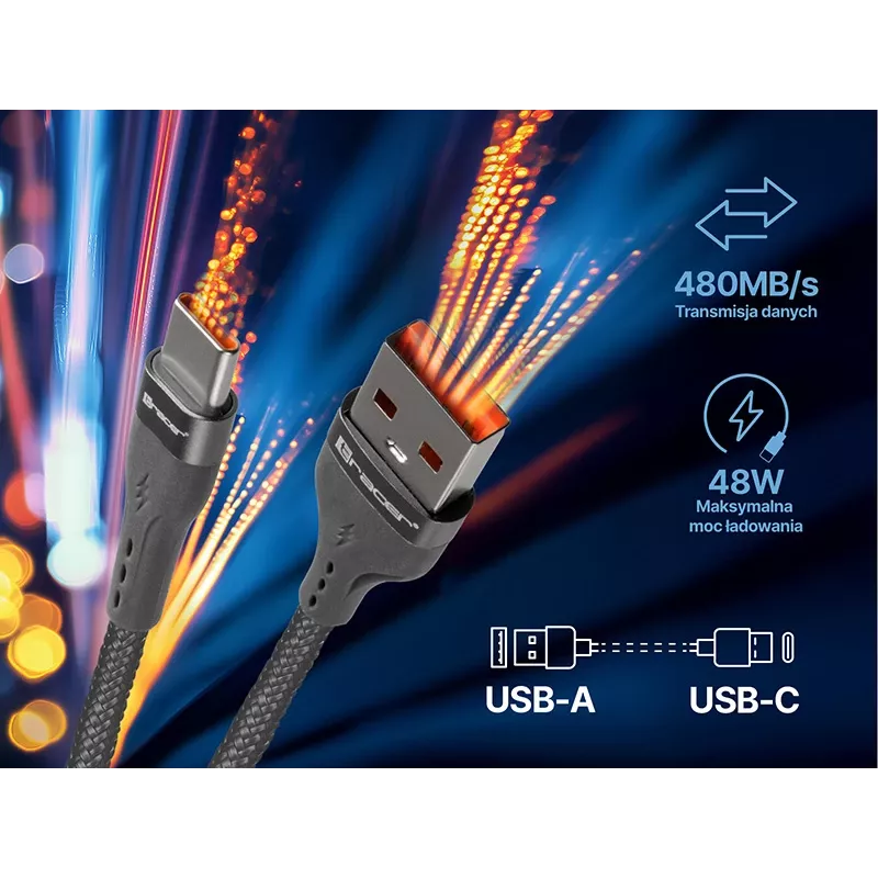 Tracer 47487 USB A - Type C M/M 1m laidas pilkas