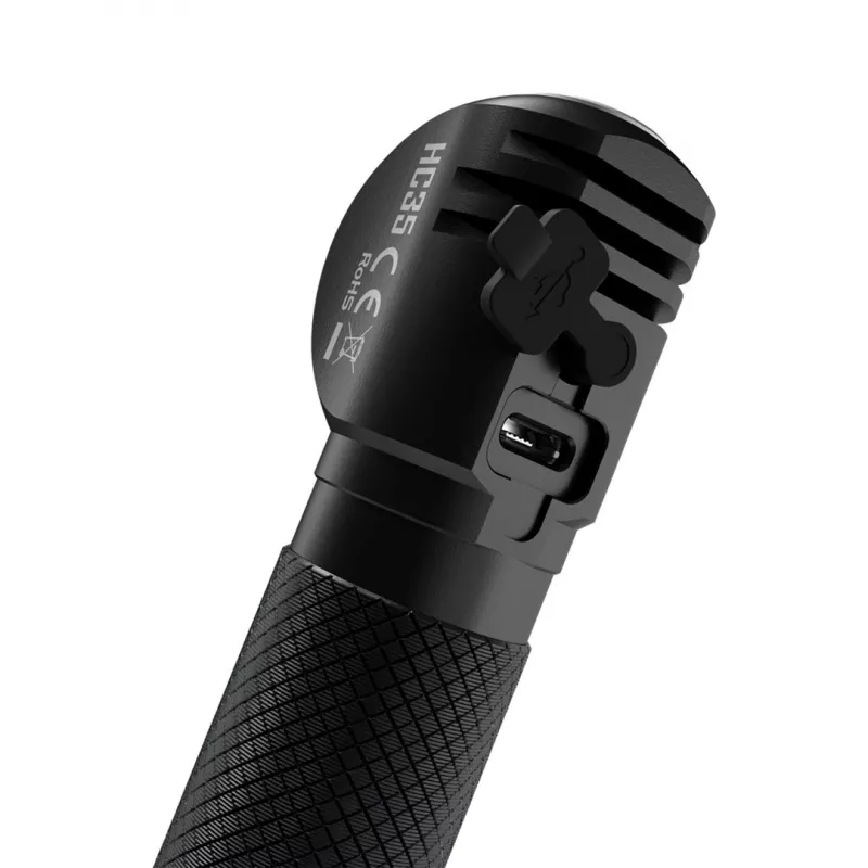 Ant galvos tvirtinamas žibintuvėlis Nitecore HC35 — 4 šviesos diodai, 2700 lm, palaiko 18650/CR123, 138,5 g, juodas