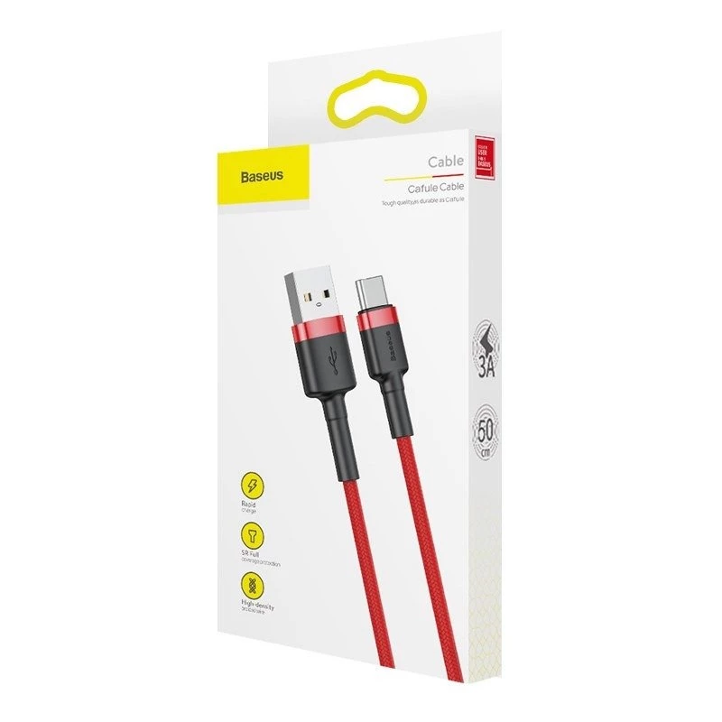 USB 2.0 A į USB-C laidas Baseus CATKLF-B09 1m QC3.0 nailoninis pintas raudonas, greitas įkrovimas ir duomenų sinchronizavimas