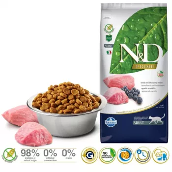FARMINA N&D Prime ėriena ir mėlynės suaugusioms katėms - sausas kačių maistas - 5 kg