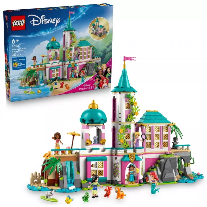 LEGO Disney Princess pilies ir karališkųjų augintinių konstravimo rinkinys 43267 — 787 dalys, 5 minifigūrėlės, amžius 6+, 320×460×100 mm