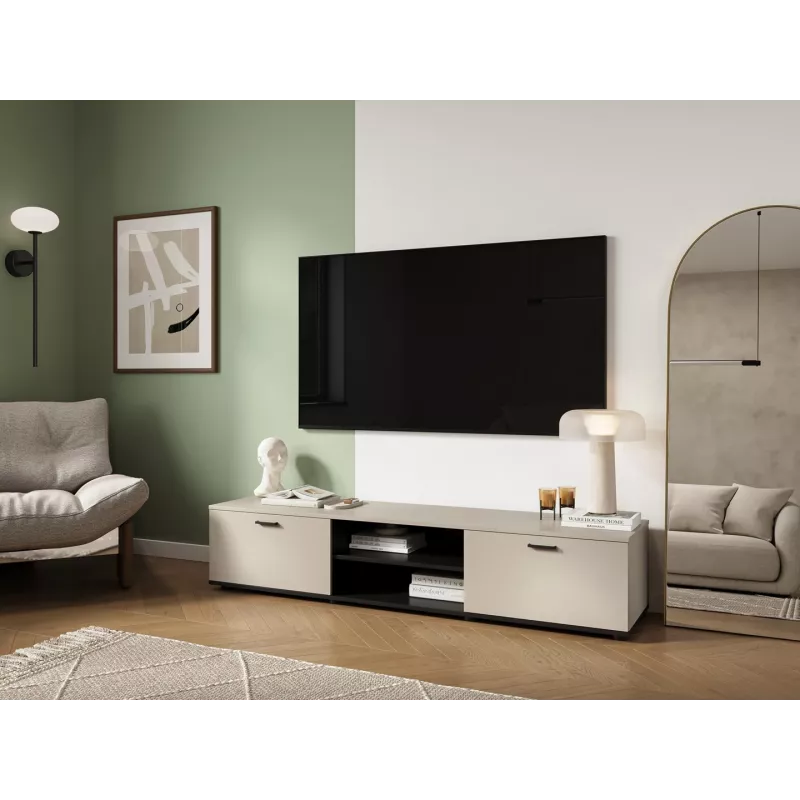 TV spintelė Cama Meble SOHO 180x43x37 cm — kašmyro spalvos viršus, juodas korpusas