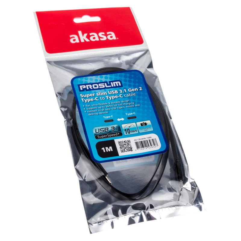 USB laidas Akasa AK-CBUB46-10BK USB 3.2 Gen 2 1 m Juodas
