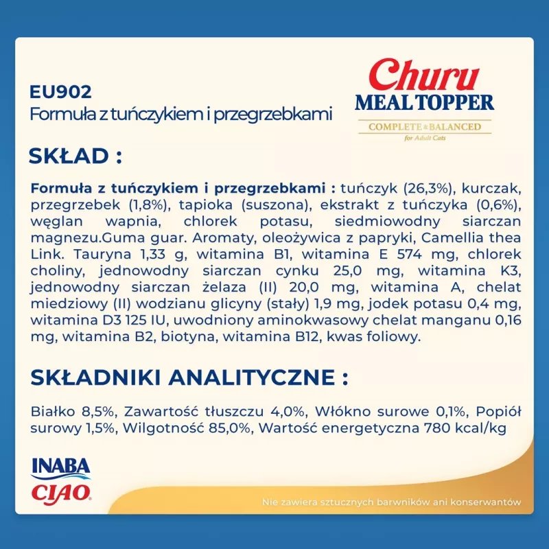 Šlapias kačių skanėstas maišelyje INABA Churu Meal Topper Tunas su šukutėmis 4 x 14 g
