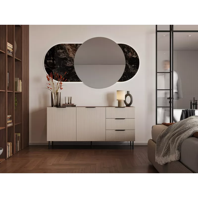 Komoda cama meble ALMERA 156×42×75 cm, riešutmedžio/kašmyro spalvos, 3 stalčiai, medžio drožlių plokštė