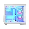 PC korpusas MODECOM Volcano Panorama Midi Tower baltas — micro ATX, grūdintas stiklas, ARGB, USB-C, palaiko GPU iki 400 mm