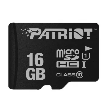 MicroSDHC atminties kortelė PATRIOT PSF16GMDC10 — 16 GB, 10 klasė, UHS-I (U1), 80 MB/s, juoda