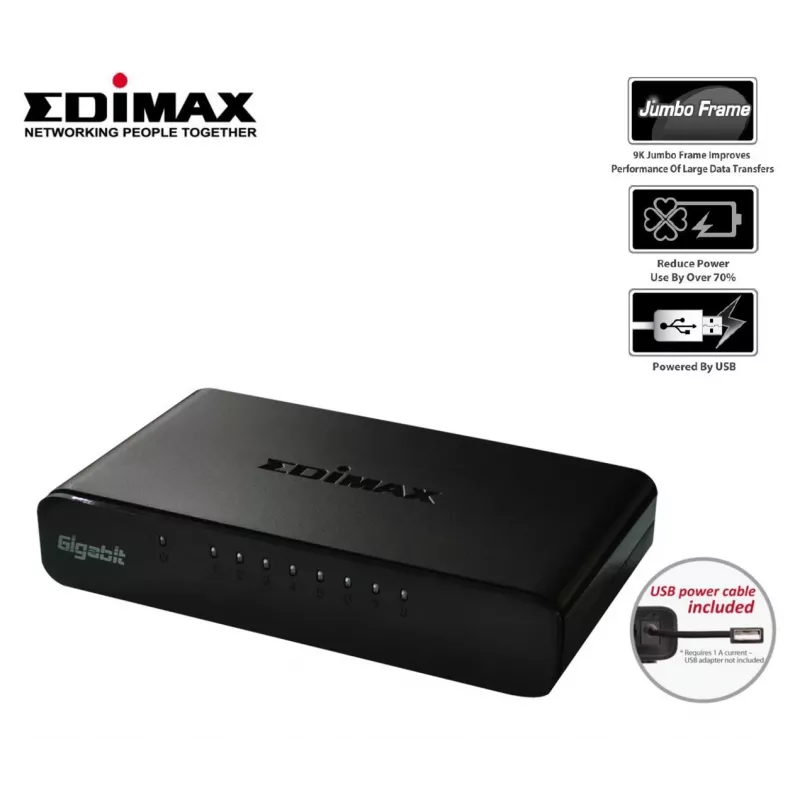Edimax ES-5800G V3 tinklo komutatorius Nevaldomas Gigabit Ethernet (10/100/1000) Juodas