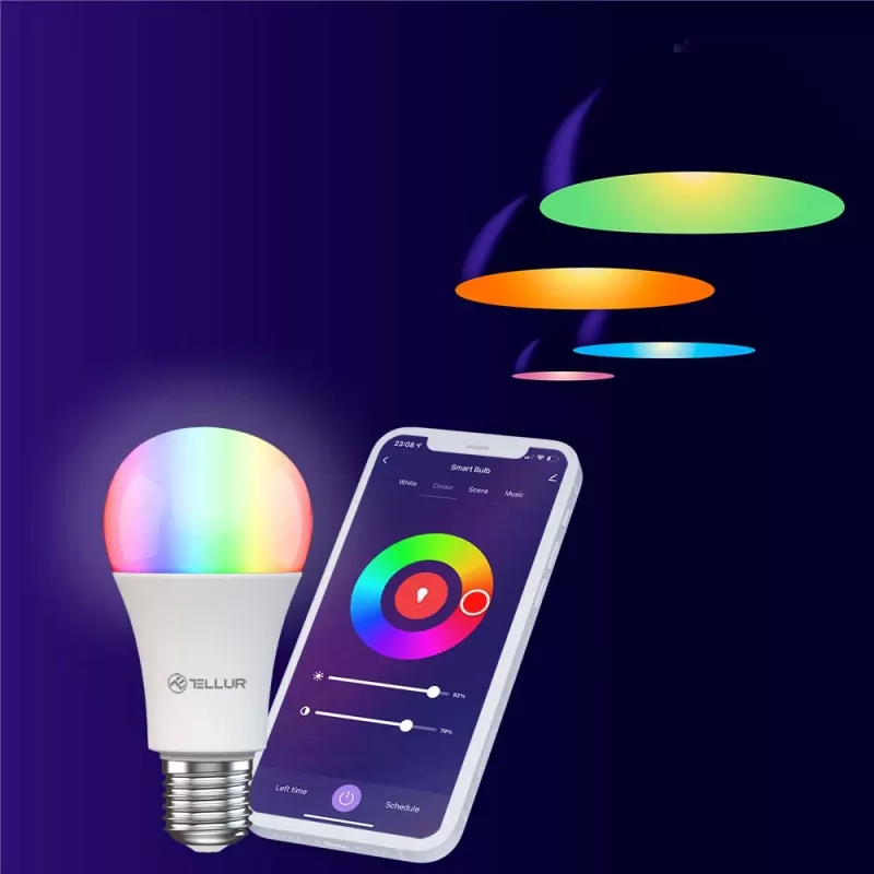 Išmanioji „WiFi“ lemputė „Tellur TLL331341“ 9W RGB su pritemdymu — „Wi‑Fi“ RGB LED 9W, pritemdoma
