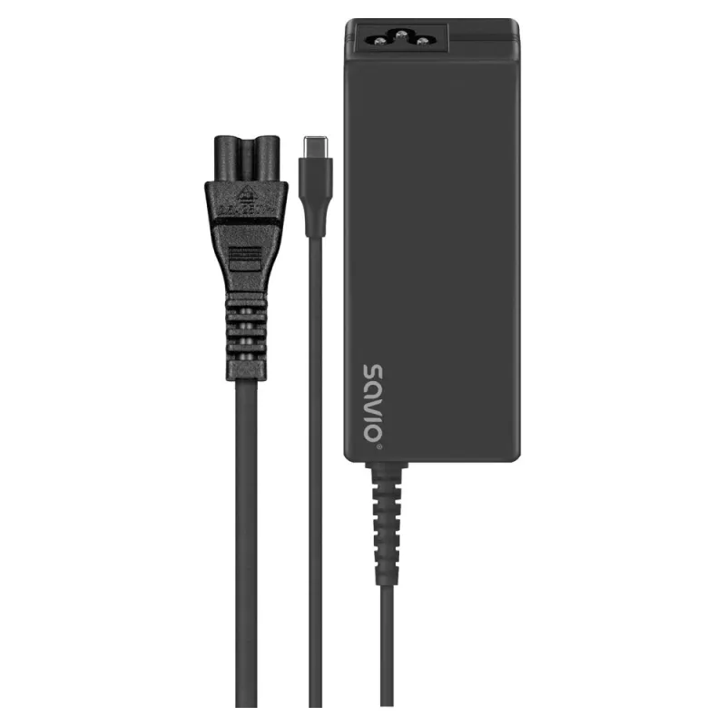 Vidinis kintamosios srovės įkroviklis SAVIO ZA-01, 65W USB‑C PD 3.0, 100–240V įvestis, vienas prievadas, juodas