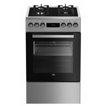 Laisvai pastatoma dujinė-elektrinė viryklė BEKO FSMT55330DXDS, 5 degikliai, 60 cm, nerūdijantis plienas, orkaitė 60 l, energijos klasė A