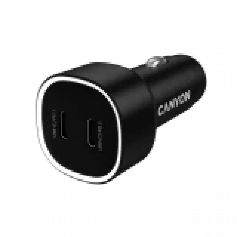 Automobilinis įkroviklis CANYON OnDrive 60 PD 60W 2xUSB-C — 60 W galia, 2 USB-C prievadai, juodas