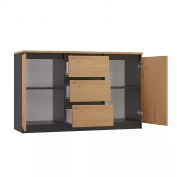Komoda viršutinė dalis e-parduotuvė Topeshop 2D3S ANT/ART BA KPL — antracito ir ąžuolo, 3 stalčiai, medžio drožlių plokštės korpusas