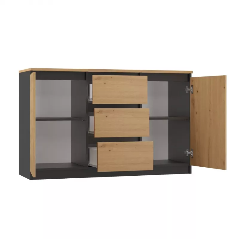 Komoda viršutinė dalis e-parduotuvė Topeshop 2D3S ANT/ART BA KPL — antracito ir ąžuolo, 3 stalčiai, medžio drožlių plokštės korpusas