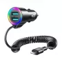 Automobilinis įkroviklis Joyroom 3 viename su 1,5 m Lightning laidu, 17 W, juodas