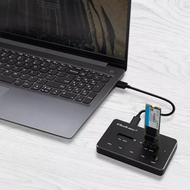 Qoltec 50310 Diskų prijungimo stotelė 2x SSD M.2 SATA NGFF USB Type C