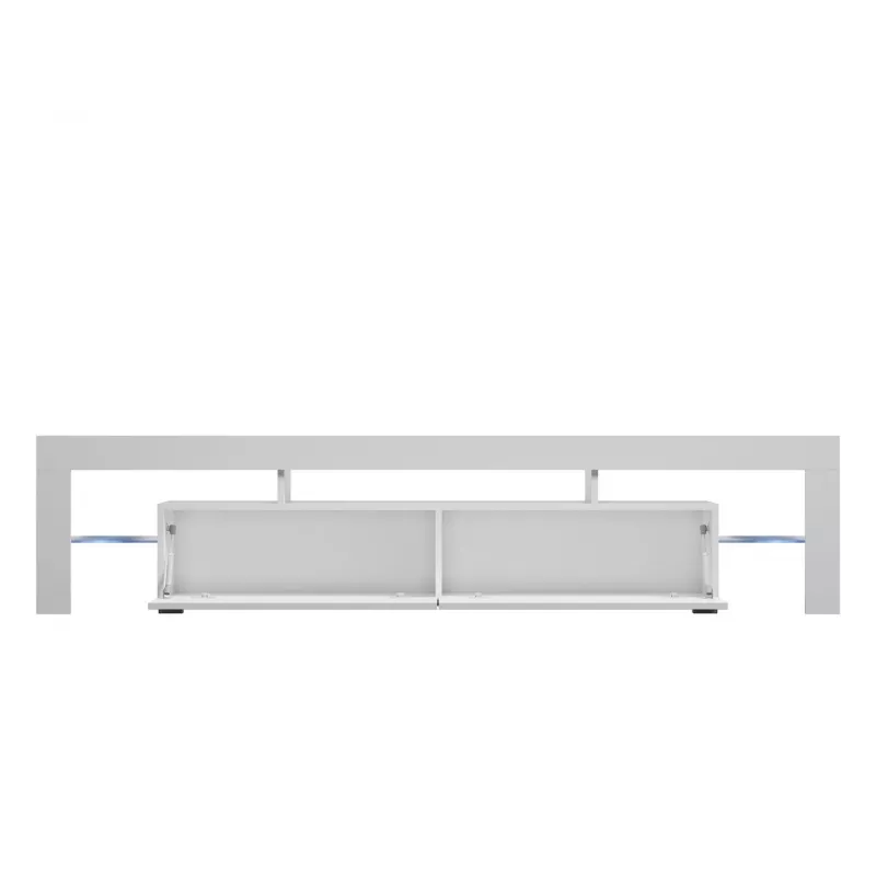 TV staliukas Cama Meble TORO 200 — 2000×350×410 mm, pilka viršutinė plokštė iš medžio drožlių plokštės, pilkas/baltas blizgesys