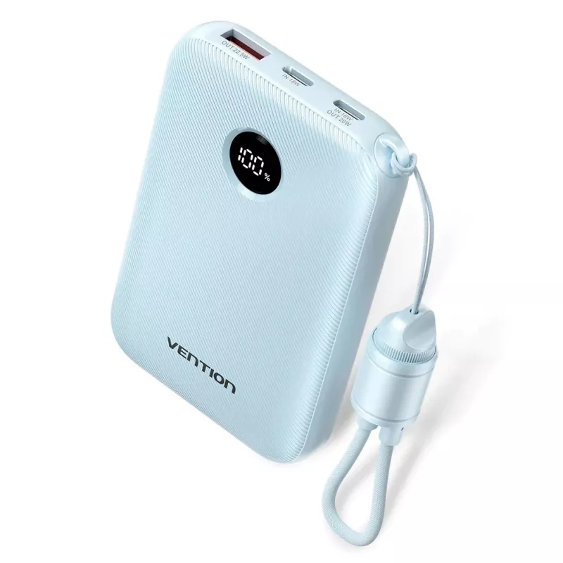 Išorinė baterija Vention 10000mAh 22.5W — 2× USB‑C, 1× USB‑A, mėlyna
