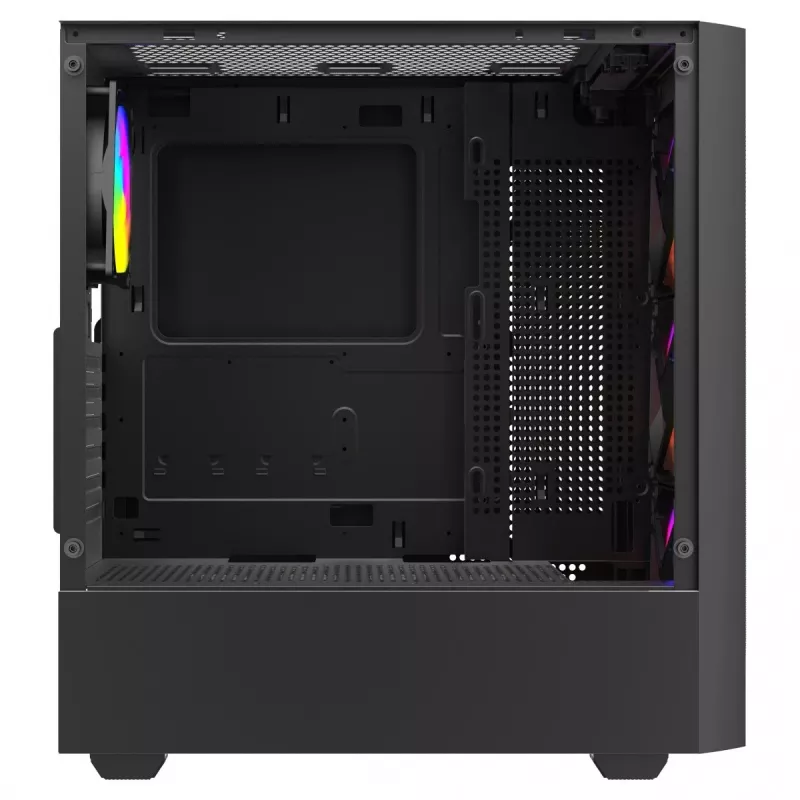 PC korpusas SAVIO Noctis Flow RGB — Cube, ATX/Mini-ITX, 3x 120 mm priekiniai ventiliatoriai, grūdintas stiklas šone, maks. GPU 35 cm