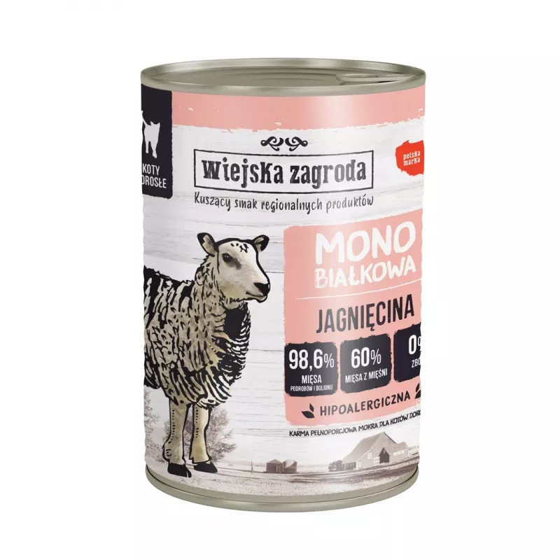 WIEJSKA ZAGRODA Monoproteinė aviena - šlapias kačių ėdalas - 400g
