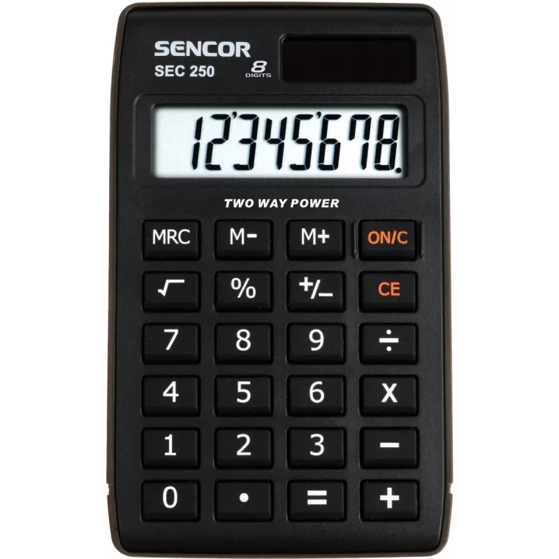 SENCOR SEC 250 kišeninis skaičiuotuvas, 8 skaitmenų LCD, dvigubas maitinimas