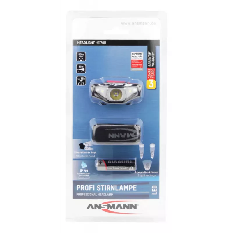 Ansmann HD70B - Galvos apšvietimo žibintuvėlis - Juodas - akrilnitrilo butadieno stirenas (ABS) - Plastikas - IP44 - LED - 1 lemputė