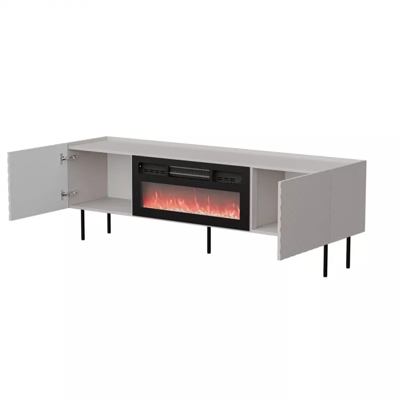 TV spintelė cama meble LUCCA 180x40x59 cm, viršus kašmyro spalvos, juodas židinys
